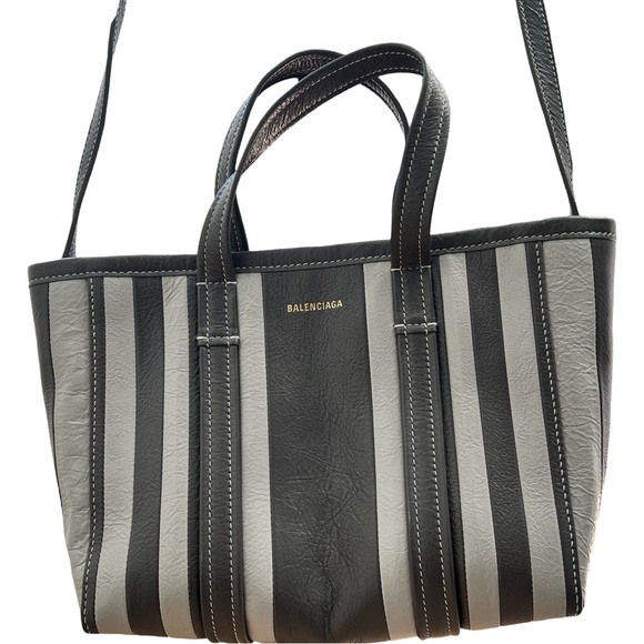 BALENCIAGA Small Barbes East-West Striped Shopper Tote Grey - Picture 3 of 5
